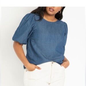 Eloquii Blue Puff Sleeve Blouse